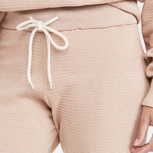 NWT Varley Alice Two Tone Knit Drawstring Sweatpants In Praline & Ivory - Picture 2 of 9